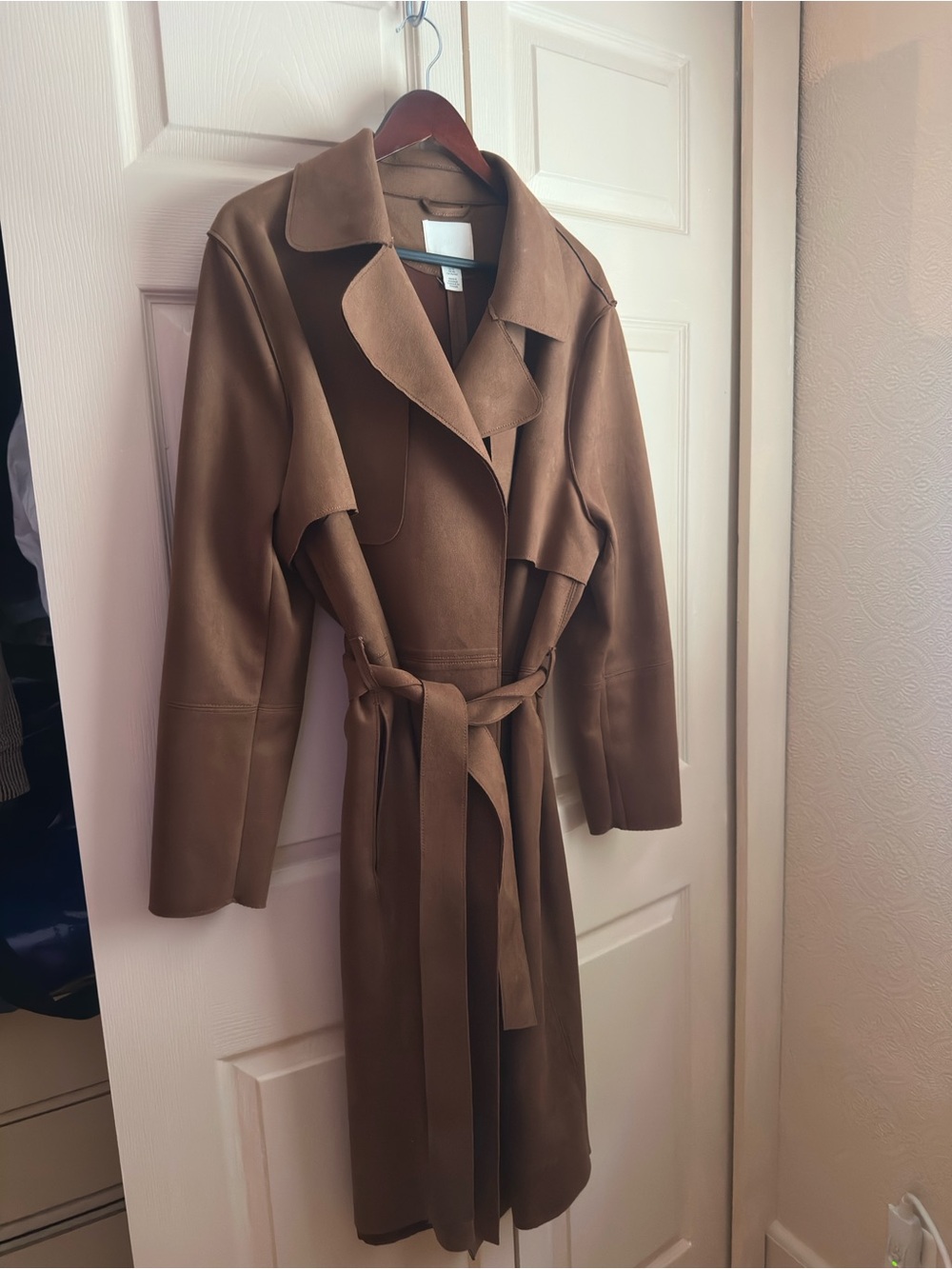 H&M Cognac Faux Suede Draped Trench Duster Coat - Picture 5 of 6